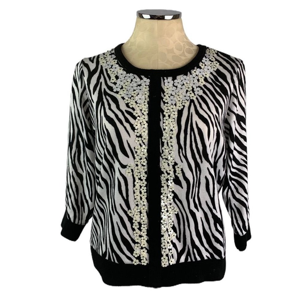 Large Petite C.D. Petites Women's Zebra Print Sweater Embellished Pullover
